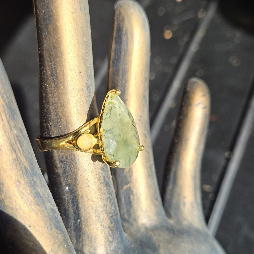 Prehnite & opal sterling & gold Ring sz7.5 - Picture 7 of 15